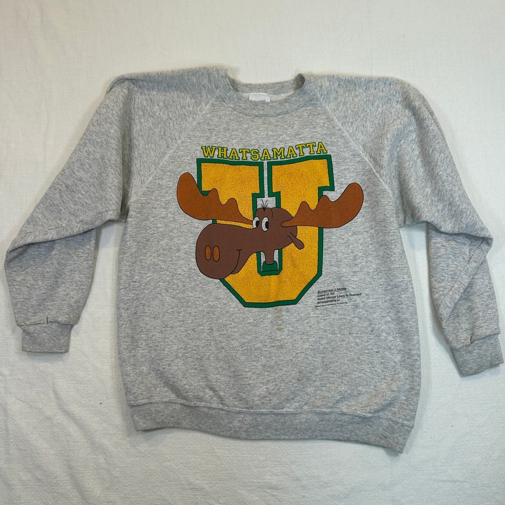 Vintage Santee Sweats Bullwinkle Whatsamatta U Gray Raglan Sweatshirt XL USA